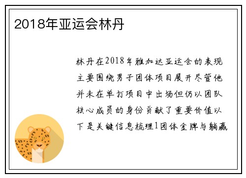 2018年亚运会林丹